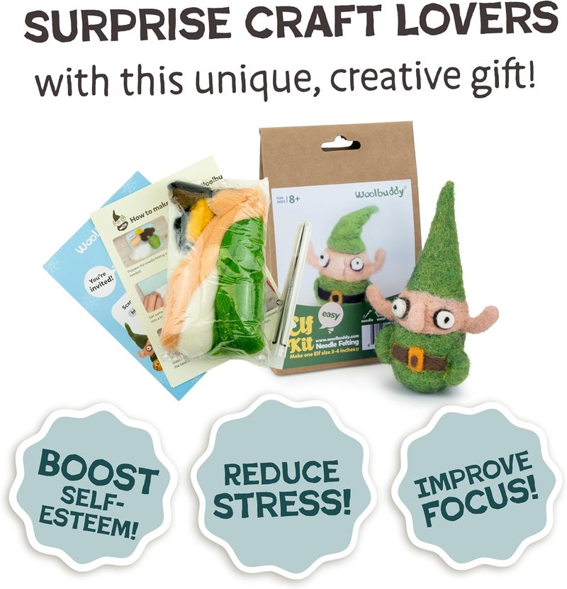 Woolbuddy Needle Felting Kit - Elf Christmas, Complete Felting Kit for Beginners & Adults, Includes Needle Felting Supplies, Felting Mat, Felting Wool, and Felting Needles for Crafting Fun - Image 4